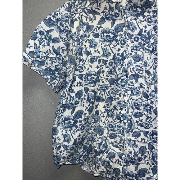 Vintage Ilio Floral Button Up Shirt ilio Short Sleeve White Blue 90s 1990s Small - Picture 5 of 10